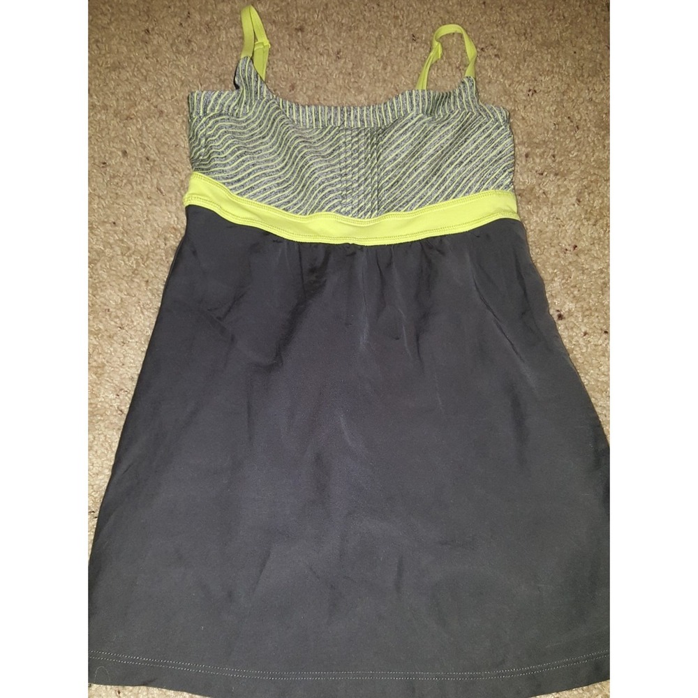 Lucy Power Yellow Black Gray Tank Top Shirt A/ Shelf Bra Womens Size XS Xsmall